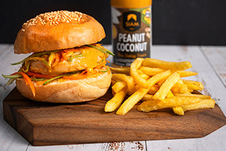 Chicken Satay Burger with Peanut Sauce