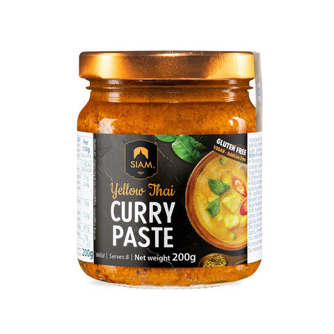 Jar of Siam Yellow Thai Curry Paste on a white background